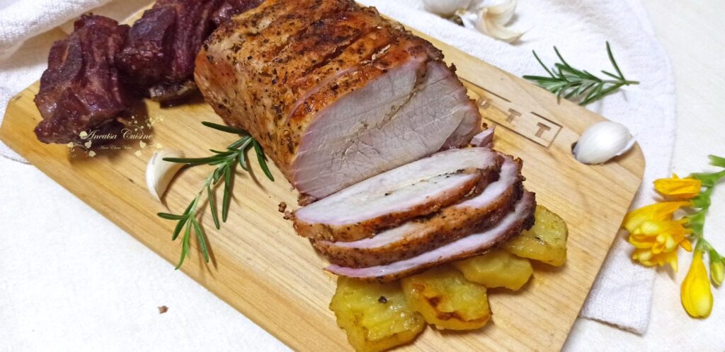 Cotlet de porc, cu legume și mirodenii, la cuptor