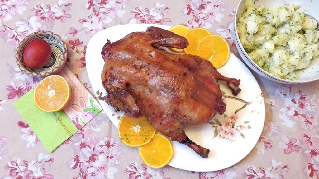 Rață la cuptor, cu portocală și vin